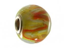 Pandora Style glas geel met oranje kriebel