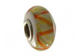 Pandora Style glas plat geel met oranje zigzaglijn