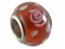 Pandora Style glas klein rood met bloemetje